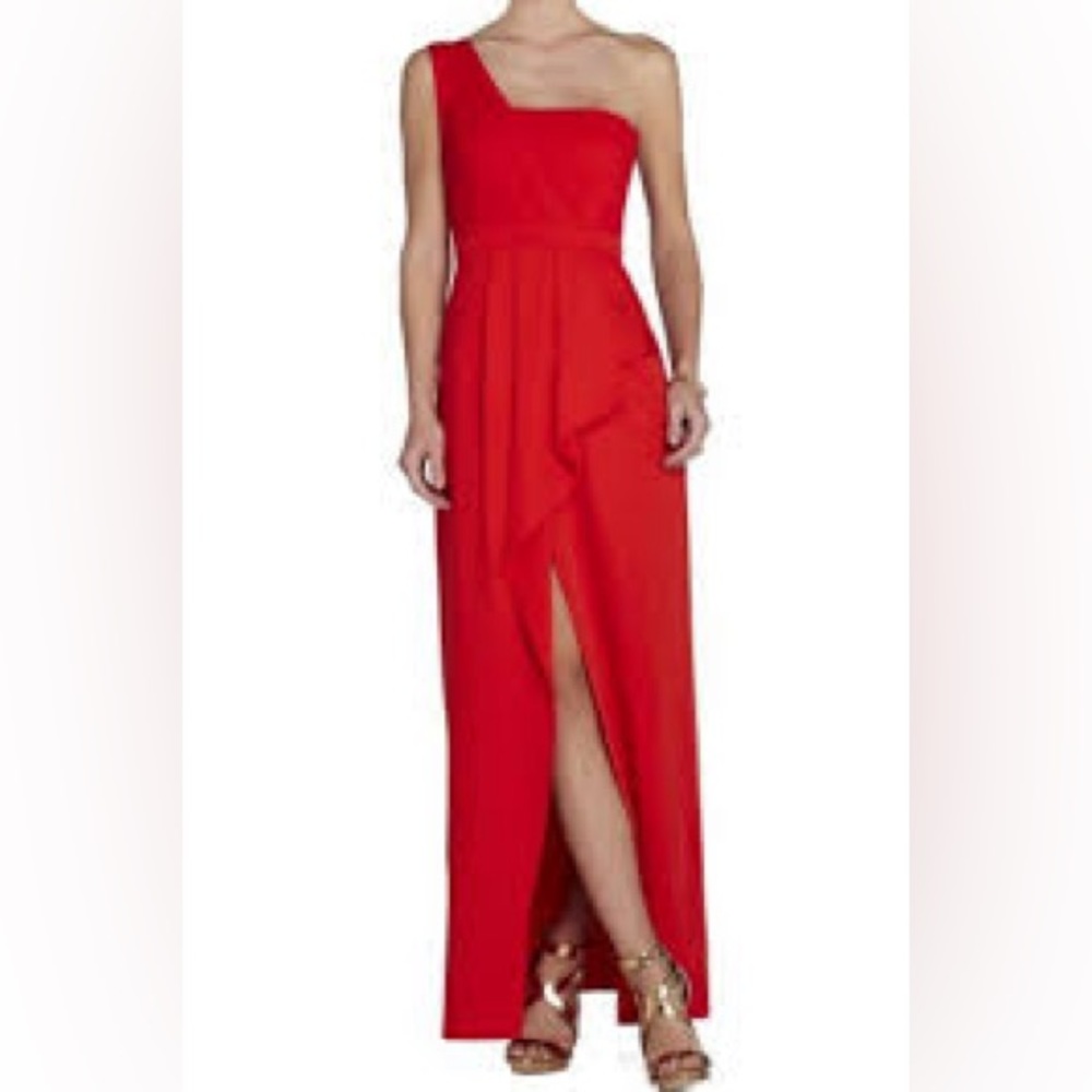 BCBG one shoulder peplum gown